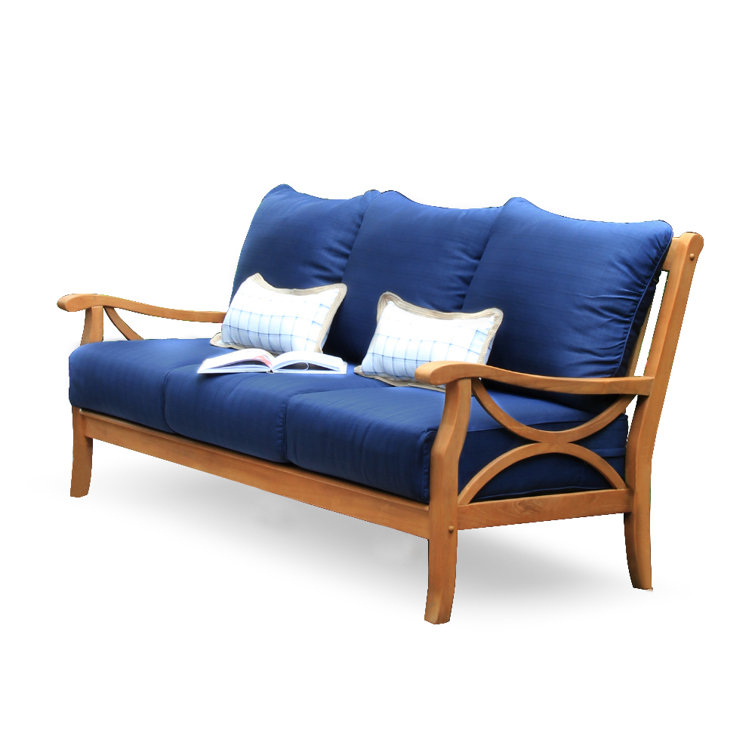Brunswick 75.5 Wide Teak Patio Sofa with Cushions Birch Lane Frame Color Cushion Color Navy Performance Olefin